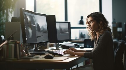 Poster -  a woman using a computer in a company,