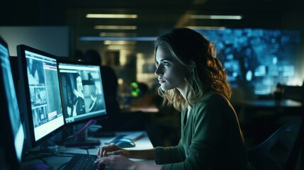 Poster -  a woman using a computer in a company,