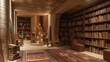An Egyptian-themed craftsman masterpiece in Cairo, with a secret underground library inspired by ancient scrolls