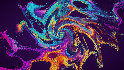Wall Mural - Beautiful chaotic colorful rainbow dynamic particles flowing and swirling in liquid flow. Trendy creative dreamy fluid cover art design for banner, flyer, poster. Mixing particles. Vector illustration