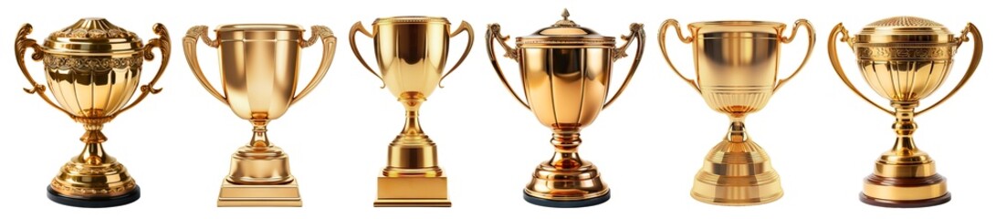 Set of winner golden trophy cups, cut out