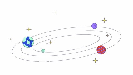 Outer space line 2D object animation. Science and education. Far galaxy celestial bodies flat color cartoon 4K video, alpha channel. Deep cosmos exploration animated item on white background