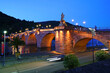 The old bridge Alte Brucke across the river Neckar in the old german city Heidelberg. Monkey bridge.