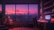 Lofi room with cozy lighting and retro Decor, ideal for relaxing and listening to hip-hop music. Anime and manga inspired wallpaper.