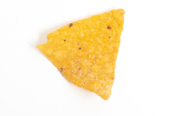 Crispy corn tortilla nachos chips isolated on white background clipping path