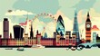 London cityscape double exposure contemporary style minimalist artwork collage illustration. Ai generative.	