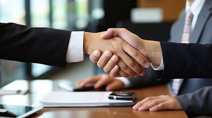 Business Agreement: Strong Handshake in Office Setting