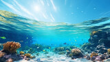 Fototapeta Fototapety do akwarium - Underwater view of a colorful sea coral reef with fishes. Ocean ecosystem. Generative AI