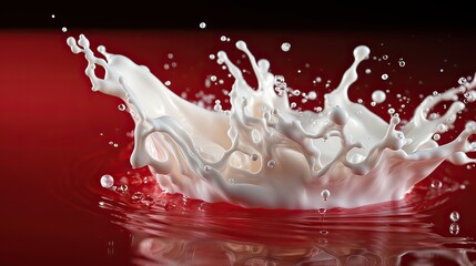 Poster - Milk splash on red background