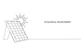 Fototapeta Boho - Ecological energy, solar panels with sun, green clean energy. Ecological power plant. One continuous line.