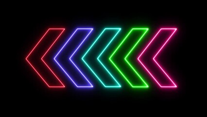 Poster - Multicolor neon arrows point on a black background. Neon Left Arrows icons. Glowing pointers on a transparent background. Location indicator for casino, bars, cinemas, nightclub, and motel