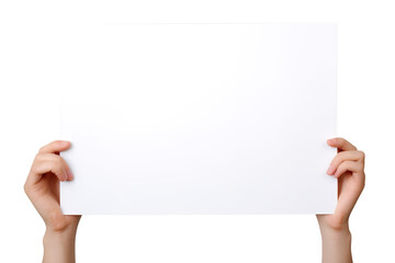 Wall Mural - Hand holding blank paper isolated on transparent background Remove png, Clipping Path, pen tool