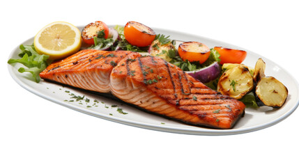 Wall Mural - Delicious Grilled Salmon Fillet on transparent background