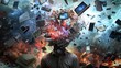 © CinimaticWorks - excessive media bombardment leads to explosion of information data in young human brain, maximalism, news, social media addiction