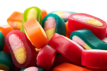 Sticker - Colorful jelly candies on white background, close up