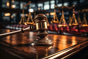 the judge knocks the chairman's gavel in the courtroom when announcing the verdict