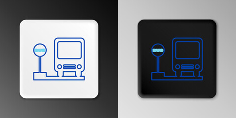 Poster - Line Bus stop icon isolated on grey background. Transportation concept. Bus tour transport sign. Tourism or public vehicle symbol. Colorful outline concept. Vector