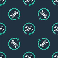 Poster - line clock 24 hours icon isolated seamless pattern on black background. all day cyclic icon. 24 hour