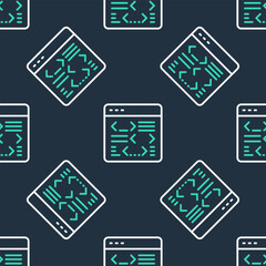 Poster - Line Software, web developer programming code icon isolated seamless pattern on black background. Javascript computer script random parts of program code. Vector