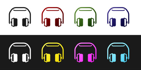 Canvas Print - Set Headphones icon isolated on black and white background. Earphones. Concept for listening to music, service, communication and operator. Vector