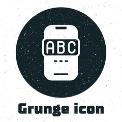 Poster - Grunge E-learning of different foreign languages through the mobile application icon isolated on white background. Monochrome vintage drawing. Vector