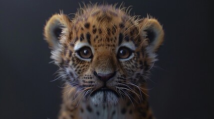 Wall Mural - closeup portrait of cute baby leopard cub, wild nature photography