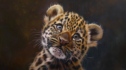 Wall Mural - closeup portrait of newborn baby leopard cub, adorable wildlife photography