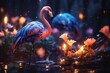 Couple of cute flamingo on fantasy aesthetic