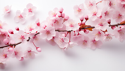 Wall Mural - branches of cherry blossoms on a white background. 