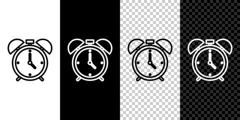 Poster - Set line Alarm clock icon isolated on black and white background. Wake up, get up concept. Time sign. Vector