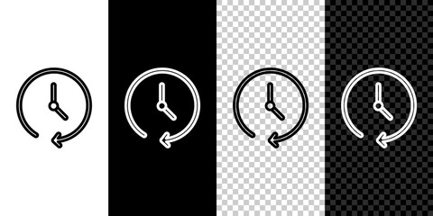 Poster - set line clock icon isolated on black and white background. time symbol. vector