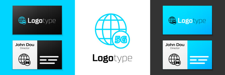 Poster - Blue line 5G new wireless internet wifi connection icon isolated on white background. Global network high speed connection data rate technology. Logo design template element. Vector