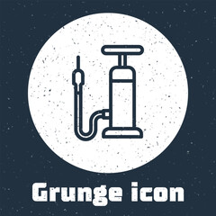 Sticker - Grunge line Bicycle air pump icon isolated on grey background. Monochrome vintage drawing. Vector