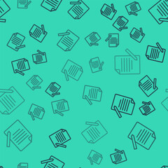 Poster - black line document and pen icon isolated seamless pattern on green background. file icon. checklist