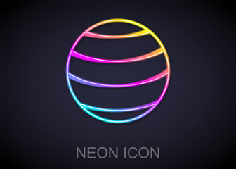 Wall Mural - Glowing neon line Planet icon isolated on black background. Vector