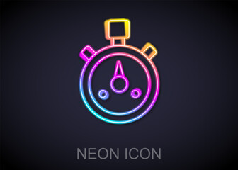 Poster - glowing neon line stopwatch icon isolated on black background. time timer sign. chronometer sign. ve