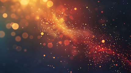 Wall Mural - Glowing orange and yellow particles float against a dark blue background in this abstract image.