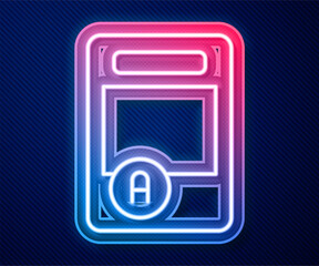 Poster - glowing neon line exam sheet with a plus grade icon isolated on blue background. test paper, exam, o