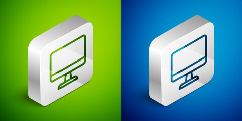 Poster - isometric line computer monitor screen icon isolated on green and blue background. electronic device