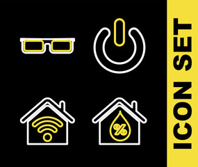 Poster - Set line Power button, House humidity, Smart home with wi-fi and Glasses icon. Vector