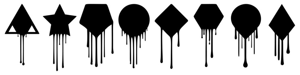 Poster - set of black ink drips from shapes vector collection