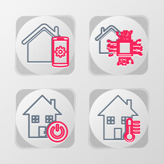 Poster - set line house temperature, smart home, and remote control system icon. vector