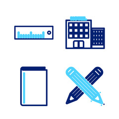 Poster - set line crossed pencil, book, hotel building and ruler icon. vector