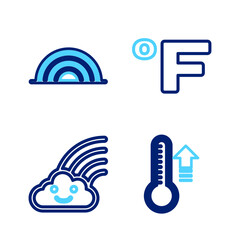 Poster - set line meteorology thermometer, rainbow with cloud, fahrenheit and icon. vector