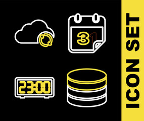 Poster - set line calendar, database, digital alarm clock and cloud sync refresh icon. vector