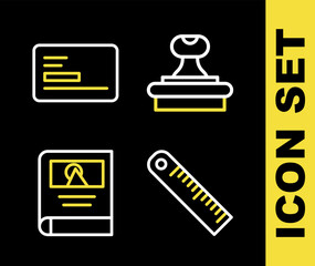 Poster - set line stamp, ruler, photo album gallery and business card icon. vector