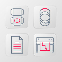 Poster - Set line Plotter, File document, Paint bucket and Carton cardboard box icon. Vector