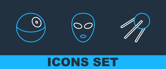 Poster - Set line Satellite, Planet and Alien icon. Vector