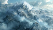 A birds eye view of a mountain range engulfed in dense clouds, creating a mystical and dramatic landscape