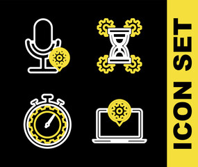 Poster - Set line Hourglass setting, Laptop, Time management and Microphone icon. Vector